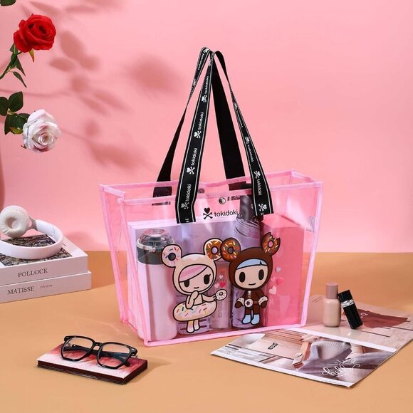 Large Clear Tote Bag PVC Plastic Handbag with Metal Button for Travel and Events - Picture 4 of 7